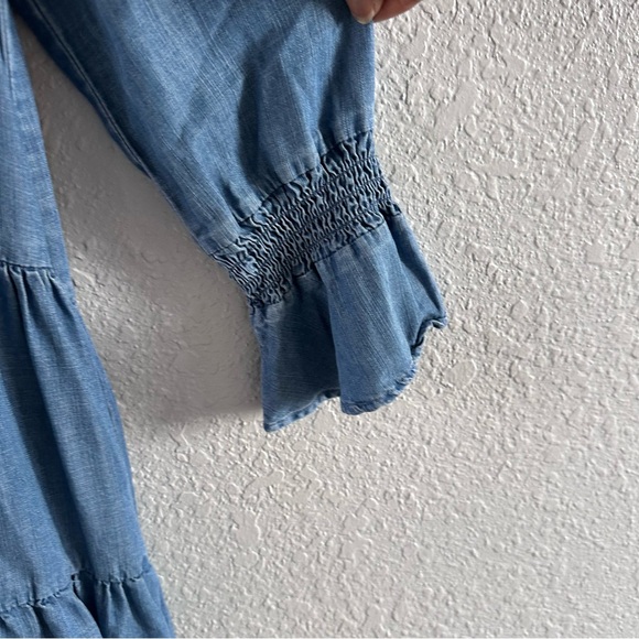 Quince Chambray TENCEL Tiered Long Sleeve Mini Dress Blue Medium - Picture 7 of 13